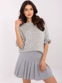 Sweter oversize z dodatkiem wełny z falbanką na rękawie
