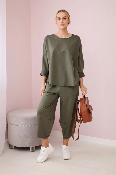 Komplet bawełniany bluza + spodnie jasny khaki Komplet bawełniany bluza + spodnie jasny khaki