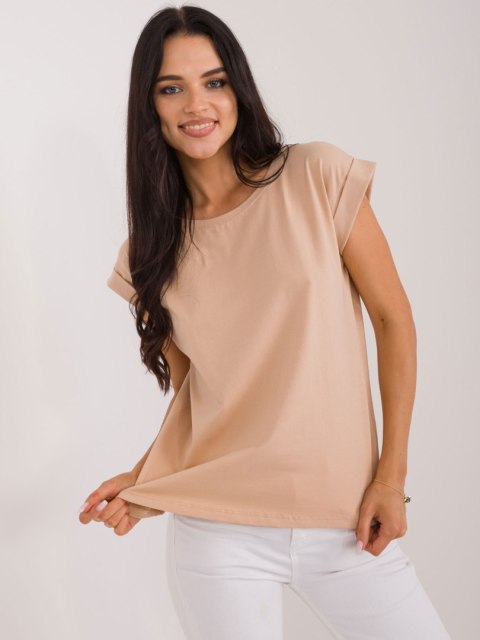Camelowy t-shirt z okrągłym dekoltem BASIC FEEL GOOD Camelowy t-shirt z okrągłym dekoltem BASIC FEEL GOOD