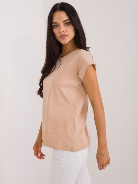 Camelowy t-shirt z okrągłym dekoltem BASIC FEEL GOOD Camelowy t-shirt z okrągłym dekoltem BASIC FEEL GOOD