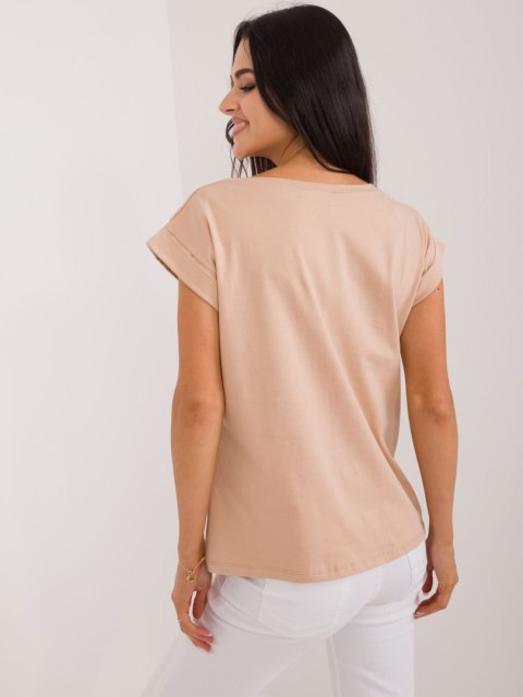 Camelowy t-shirt z okrągłym dekoltem BASIC FEEL GOOD Camelowy t-shirt z okrągłym dekoltem BASIC FEEL GOOD