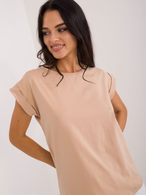 Camelowy t-shirt z okrągłym dekoltem BASIC FEEL GOOD Camelowy t-shirt z okrągłym dekoltem BASIC FEEL GOOD