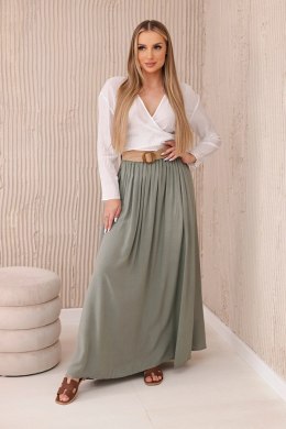 Spódnica z wiskozy z ozdobnym paskiem khaki