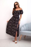 Sukienka damska maxi w kwiaty z bufkami czarna