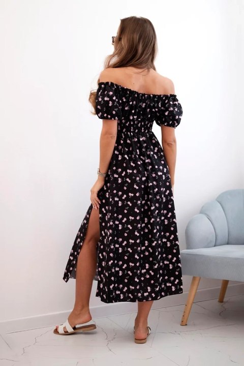 Sukienka damska maxi w kwiaty z bufkami czarna Sukienka damska maxi w kwiaty z bufkami czarna