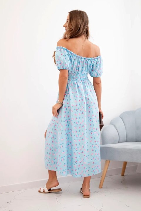 Sukienka damska maxi w kwiaty z bufkami niebieska Sukienka damska maxi w kwiaty z bufkami niebieska