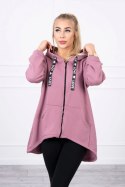 Bluza z dłuższym tyłem i kapturem ciemno różowa