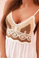 Sukienka damska boho maxi na ramiączkach z ażurową górą beżowy + camelowy
