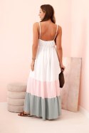 Sukienka damska boho maxi na ramiączkach z ażurową górą ciemny miętowy + cukierkowy róż
