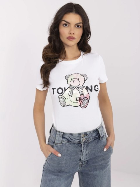 T-shirt NM-TS-JX-09328.65PaEcru-miętowy damski t-shirt z cekinami