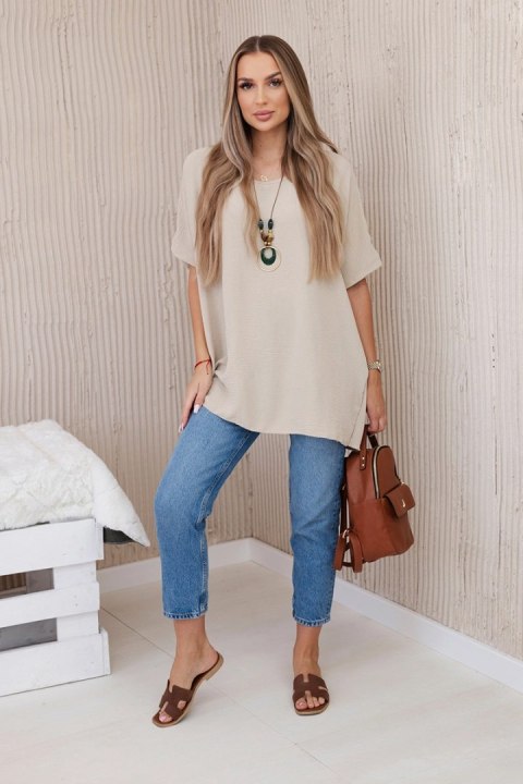 Bluzka oversize z wisiorkiem ciemny beżowy Bluzka oversize z wisiorkiem ciemny beżowy