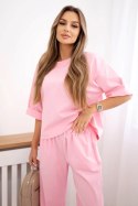Komplet punto bluzka + spodnie z szeroką nogawką cukierkowy róż