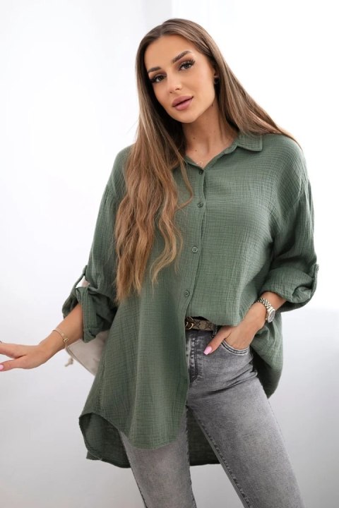Koszula bawełniana muślinowa Plus Size khaki Koszula bawełniana muślinowa Plus Size khaki