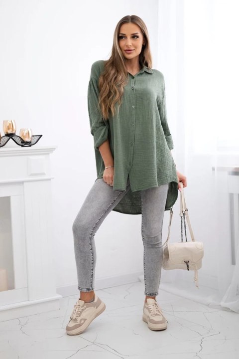 Koszula bawełniana muślinowa Plus Size khaki Koszula bawełniana muślinowa Plus Size khaki