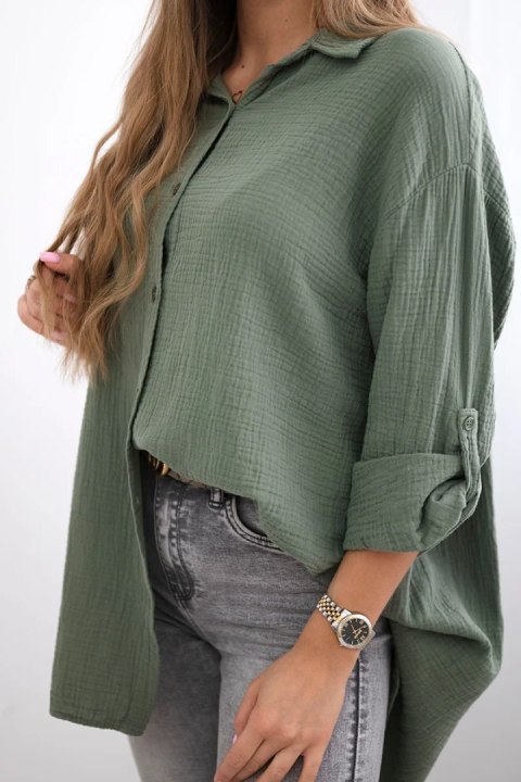 Koszula bawełniana muślinowa Plus Size khaki Koszula bawełniana muślinowa Plus Size khaki