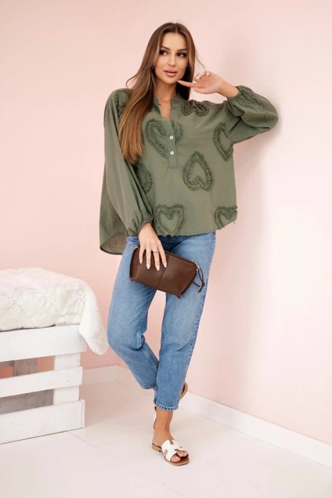 Bluzka bawełniana koszulowa w serca khaki Bluzka bawełniana koszulowa w serca khaki