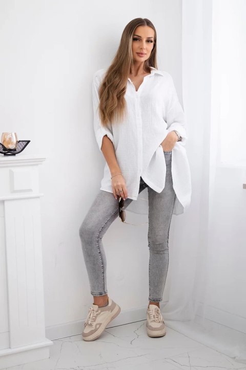 Koszula bawełniana muślinowa Plus Size biała Koszula bawełniana muślinowa Plus Size biała