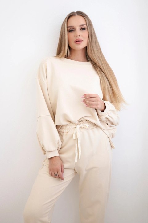 Komplet bawełniany bluza z dłuższym tyłem + spodnie jasny beżowy Komplet bawełniany bluza z dłuższym tyłem + spodnie jasny beżowy