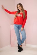 Bluza damska z napisem z cekinami czerwona