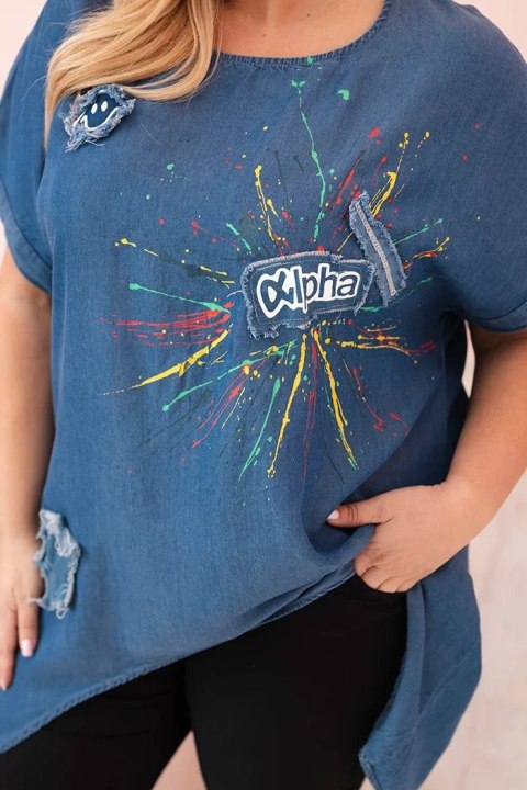 Bluzka damska Plus Size z naszywkami jeansowa Bluzka damska Plus Size z naszywkami jeansowa