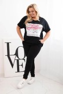 Bluzka damska bawełniana Plus Size z cekinowym napisem czarna