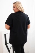Bluzka damska bawełniana Plus Size z cekinowym napisem czarna