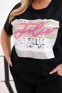 Bluzka damska bawełniana Plus Size z cekinowym napisem czarna