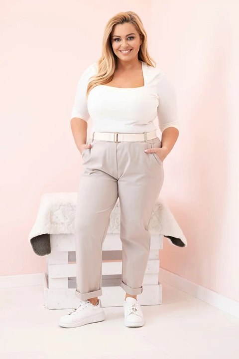 Spodnie damskie bawełniane Plus Size z paskiem ciemno beżowe Spodnie damskie bawełniane Plus Size z paskiem ciemno beżowe