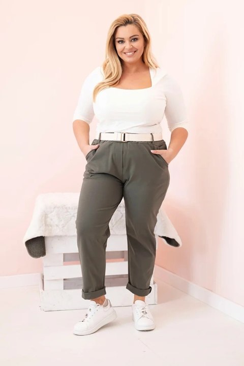 Spodnie damskie bawełniane Plus Size z paskiem khaki Spodnie damskie bawełniane Plus Size z paskiem khaki