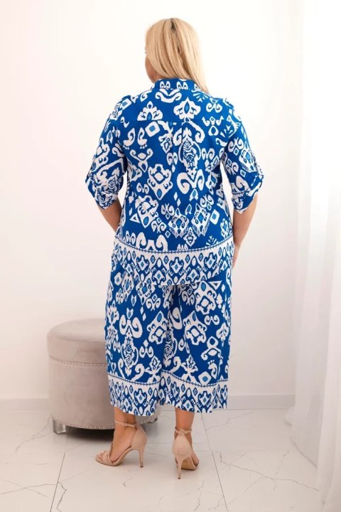 Komplet damski Plus Size wiskozowy z geometrycznym nadrukiem chabrowy Komplet damski Plus Size wiskozowy z geometrycznym nadrukiem chabrowy