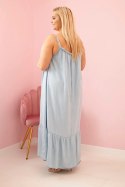 Sukienka damska Plus Size na ramiączkach z falbaną jasno jeansowa