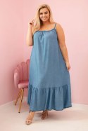 Sukienka damska Plus Size na ramiączkach z falbaną jeansowa
