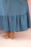 Sukienka damska Plus Size na ramiączkach z falbaną jeansowa