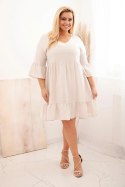 Sukienka damska Plus Size wiskozowa z ażurowym zdobieniem beżowa