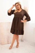 Sukienka damska Plus Size wiskozowa z ażurowym zdobieniem brązowa