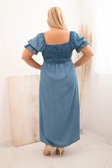 Sukienka damska plus size z krótkim rękawem i marszczeniem z tencelu maxi jeansowa