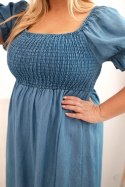Sukienka damska plus size z krótkim rękawem i marszczeniem z tencelu maxi jeansowa