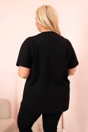 Bluzka damska bawełniana Plus Size z dżetami czarny + camelowy