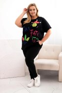 Bluzka damska bawełniana Plus Size z kolorowym nadrukiem czarna