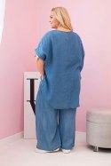 Komplet damski Plus Size z tencelu bluzka i spodnie z wiązaniem jeansowy