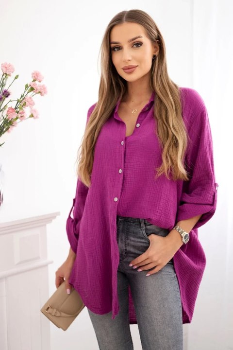 Koszula bawełniana muślinowa Plus Size ciemny fioletowy Koszula bawełniana muślinowa Plus Size ciemny fioletowy