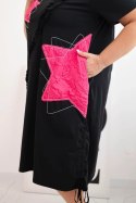 Sukienka damska bawełniana Plus Size z gwiazdami czarny + różowy