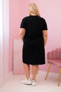 Sukienka damska bawełniana Plus Size z kieszeniami i napisami czarna