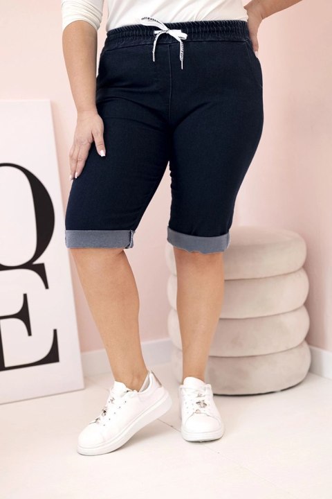 Spodenki damskie bawełniane Plus Size z wiązaniem granatowe