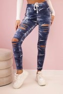 Legginsy damskie z przetarciami jeansowe
