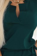 161-19 AGATA Sukienka z kołnierzykiem i wiązaniem - ZIELEŃ BUTELKOWA