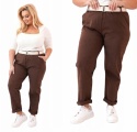Spodnie damskie bawełniane Plus Size z paskiem brązowe