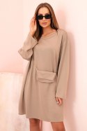 Sukienka damska wiskozowa Plus Size z torebką na łańcuszku ciemno beżowa