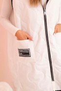 Kamizelka damska pikowana Plus Size z kapturem zapinana na zamek biała