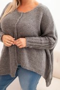 Sweter damska Plus Size z akrylem o luźnym kroju i rękawem 3/4 grafitowy